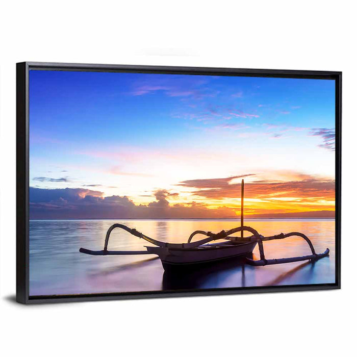 Jukung Fishing Boat at Sunset Wall Art as a framed canvas