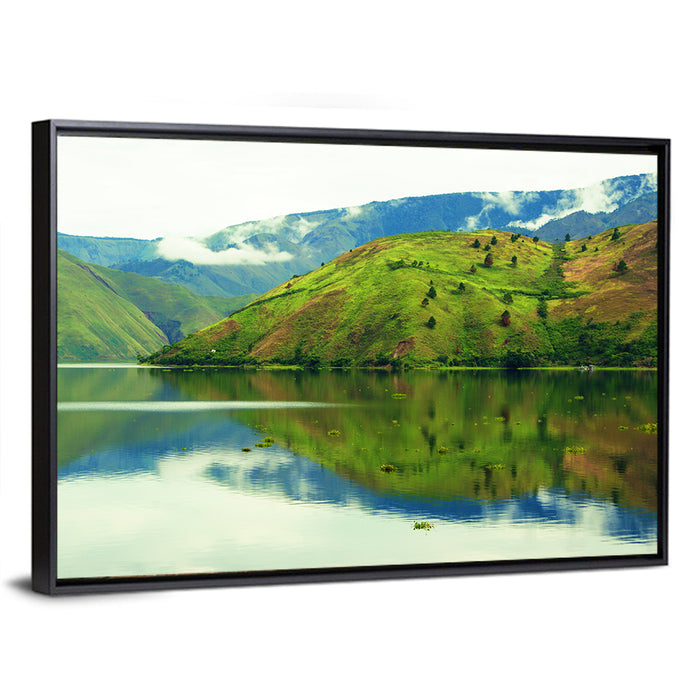 Lake Toba Reflection Wall Art as a framed canvas