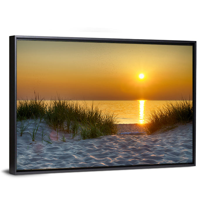 Lake Michigan Sunset Dunes Wall Art as a framed canvas