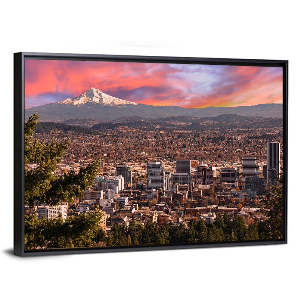 Portland Skyline at Sunset Wall Art