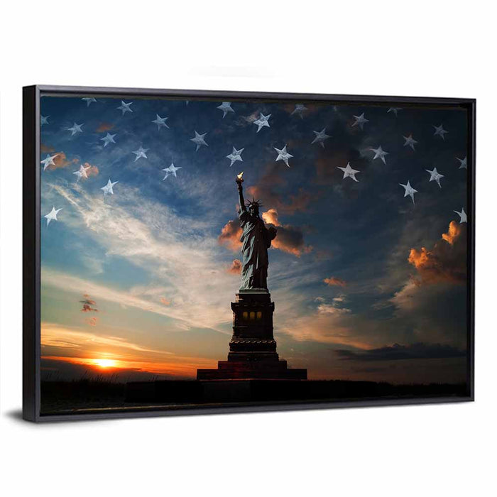 Statue of Liberty at Dusk Wall Art as a framed canvas