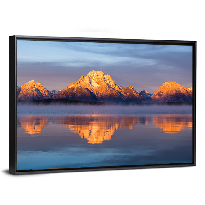 Mount Moran Sunrise Over Jackson Lake Wall Art as a framed canvas
