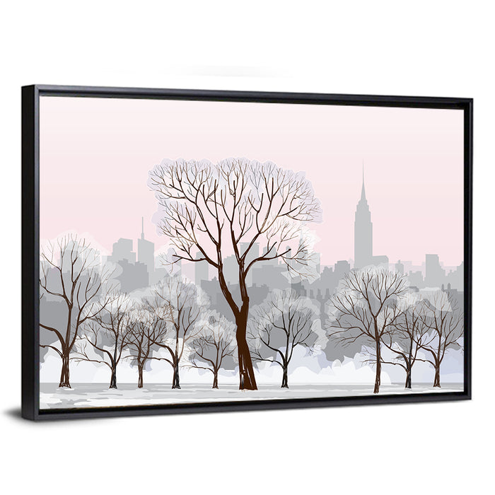 Winter Cityscape Wall Art as a framed canvas