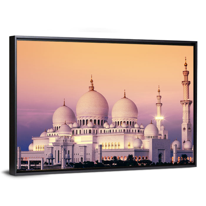 Sheikh Zayed Grand Mosque at Dusk Wall Art as a framed canvas