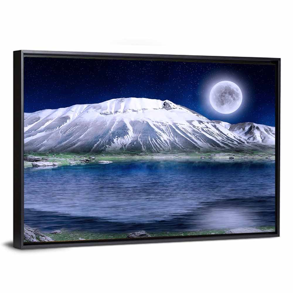 Moonlit Winter Mountain Lake Wall Art