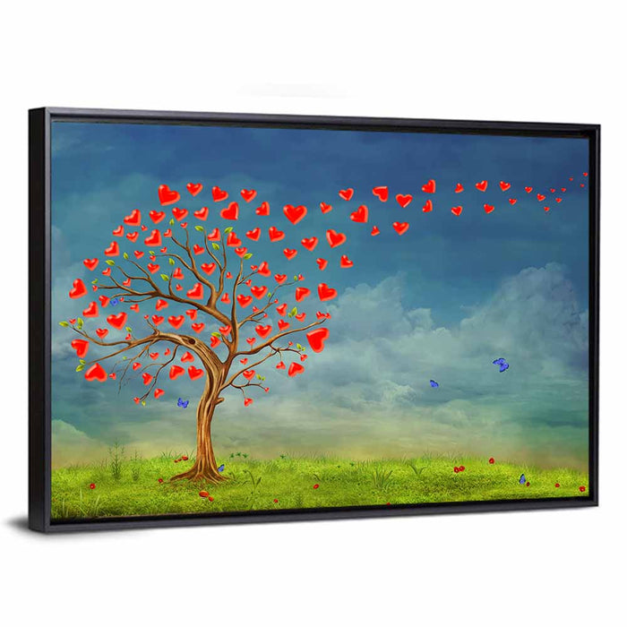 Tree of Red Hearts Wall Art as a framed canvas
