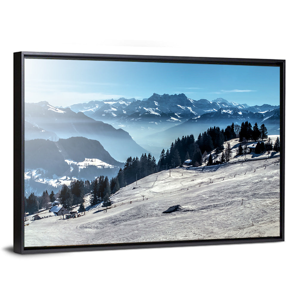 Sunlit Alpine Ski Slope Wall Art