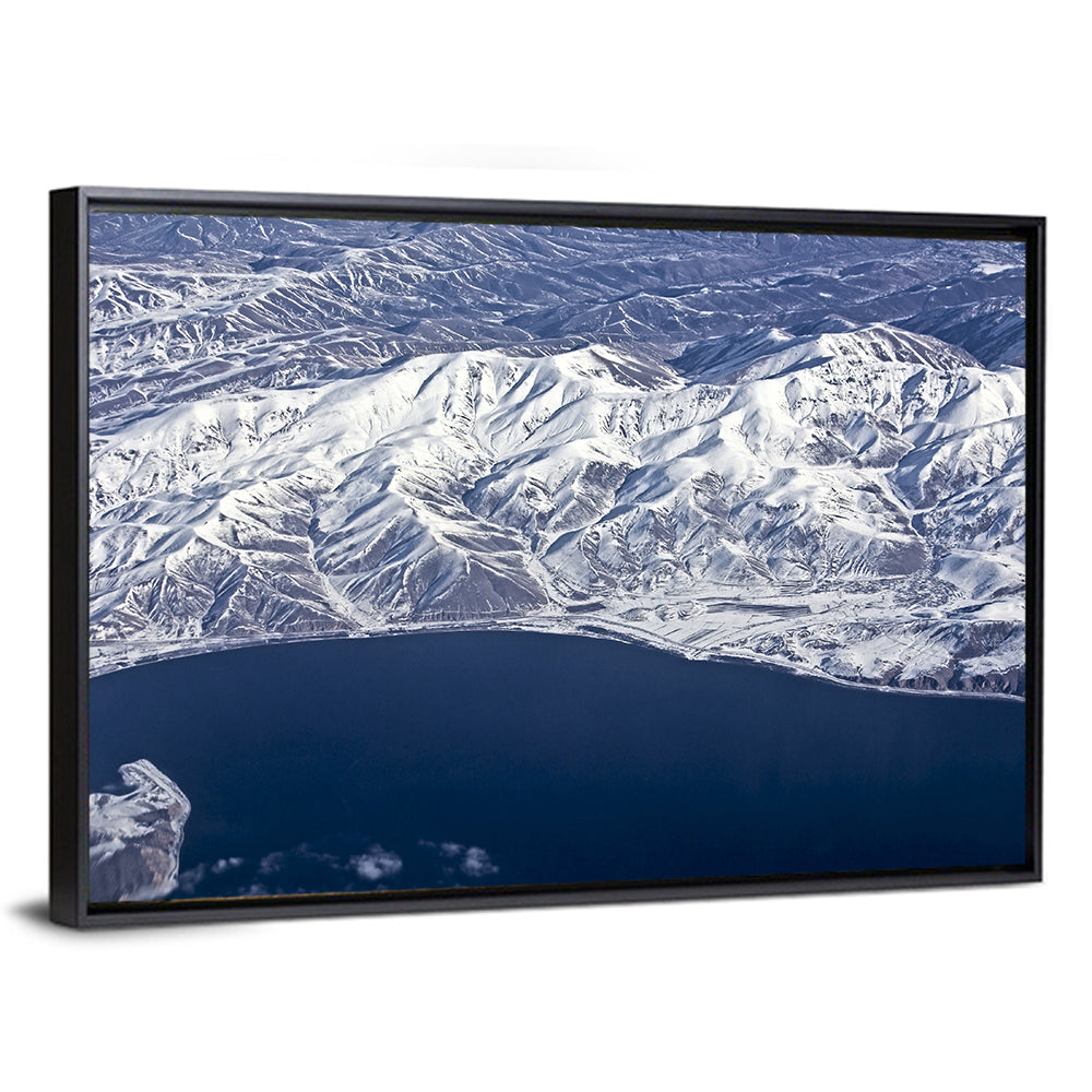 Lake Sevan Aerial Winter View Wall Art, framed canvas, landscape