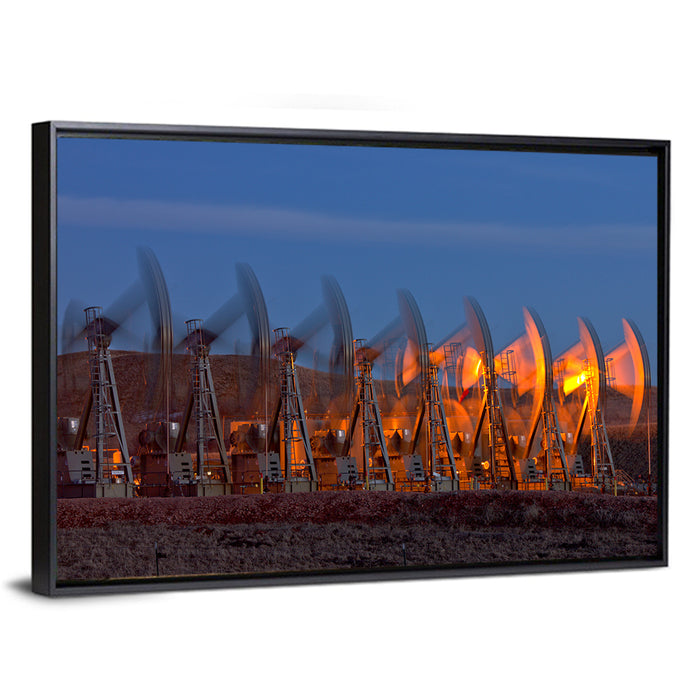 Oil Pump Jacks at Dusk Wall Art as a framed canvas