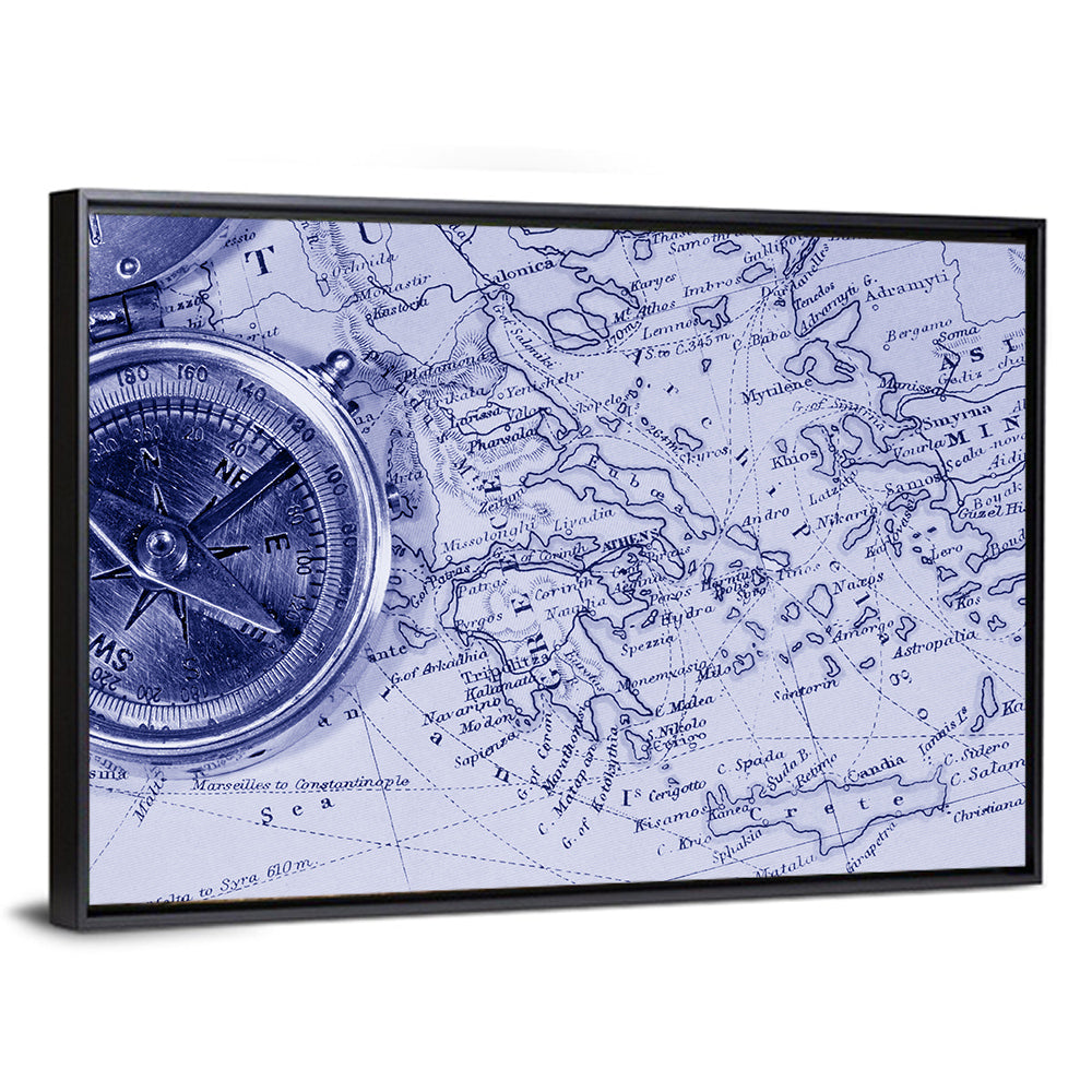 Aegean Nautical Map with Compass Wall Art
