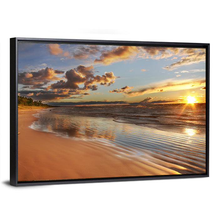 Lake Huron Sunset Beach Wall Art as a framed canvas