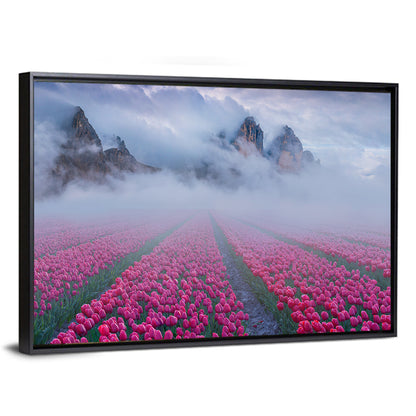 Foggy Tulips Field Wall Art