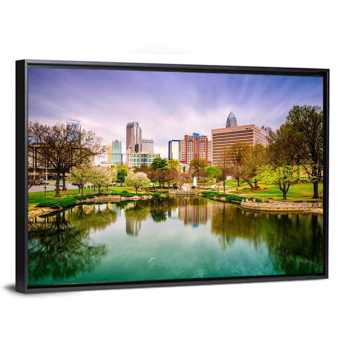 Charlotte Skyline at Marshall Park Wall Art as a framed canvas