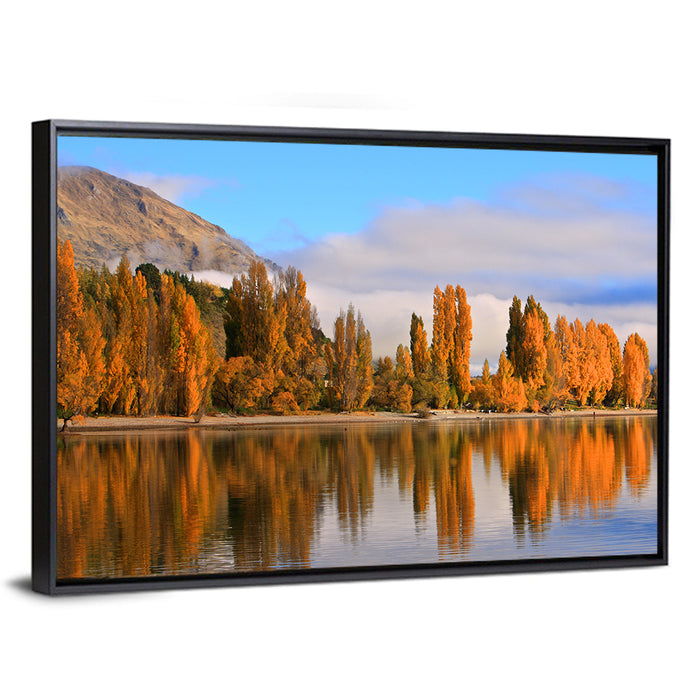 Lake Wanaka Autumn Reflection Wall Art as a framed canvas