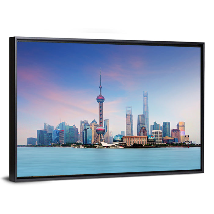 Shanghai Lujiazui Skyline Wall Art as a framed canvas