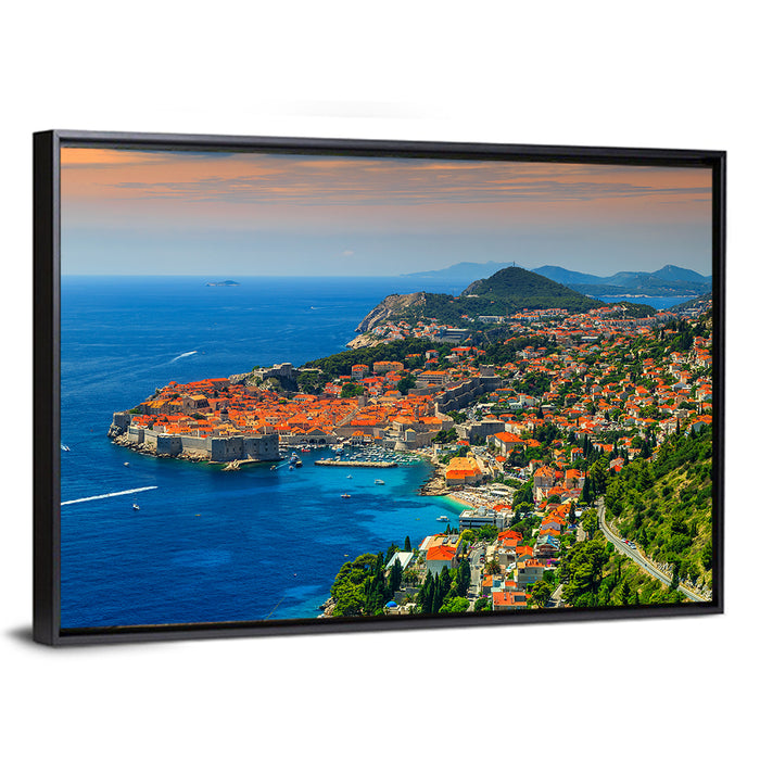 Dubrovnik Old Town Sunset Wall Art as a framed canvas