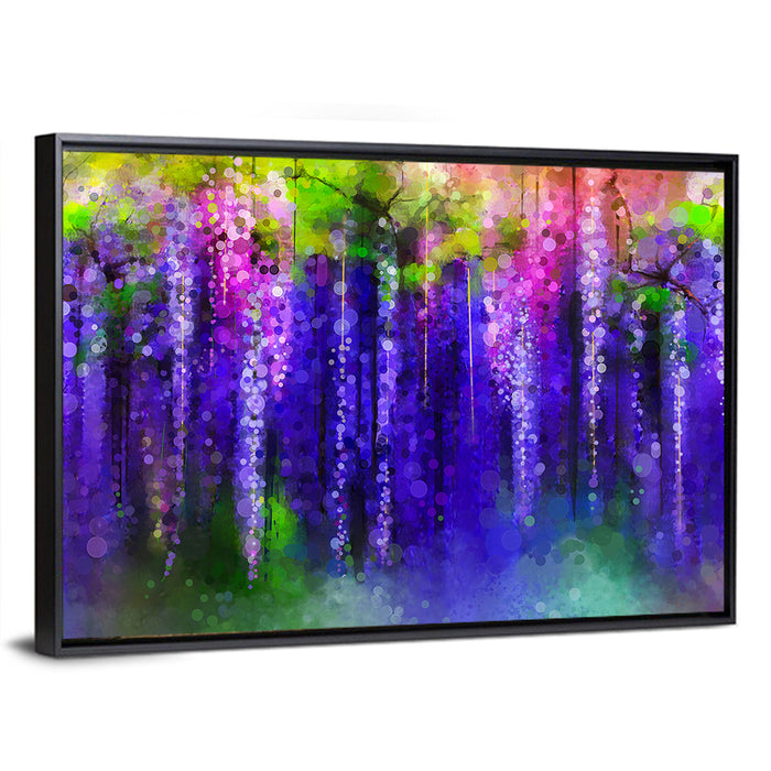 Dreamy Wisteria Vines Wall Art as a framed canvas
