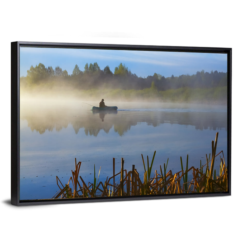 Misty Lake Fisherman Wall Art