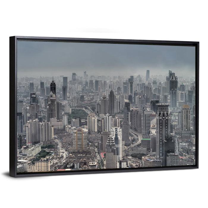 Shanghai Layered Skyline Wall Art as a framed canvas
