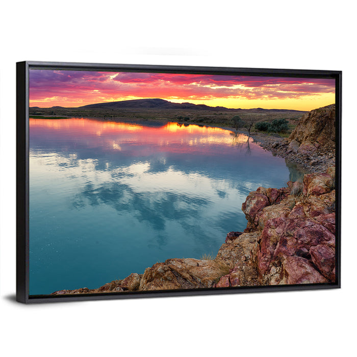 Lake Balkhash Sunset Reflection Wall Art as a framed canvas