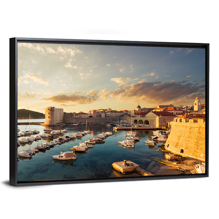Dubrovnik Old Port at Golden Hour Wall Art as a framed canvas
