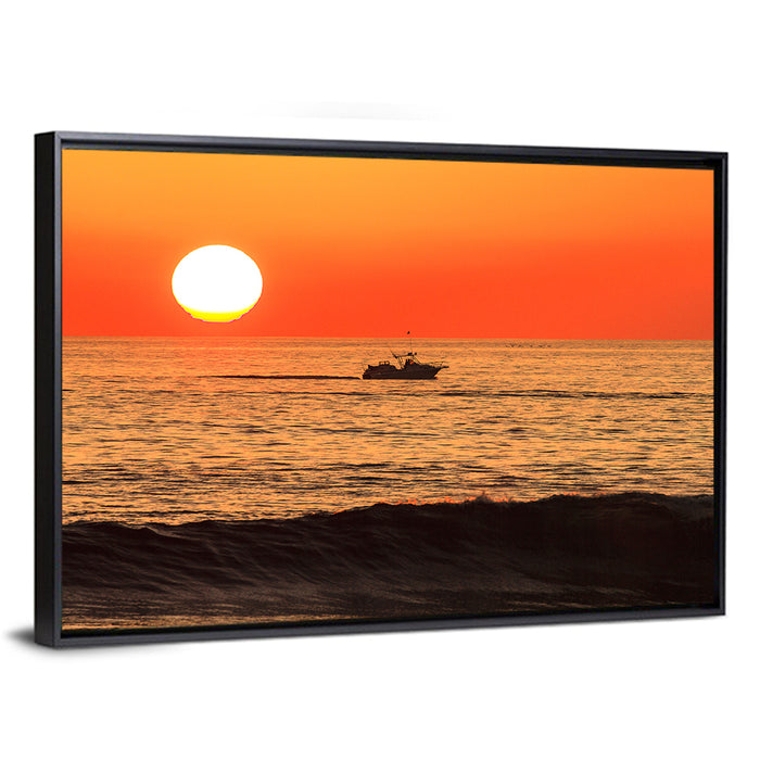 Oceanside Beach California Sunset Wall Art as a framed canvas