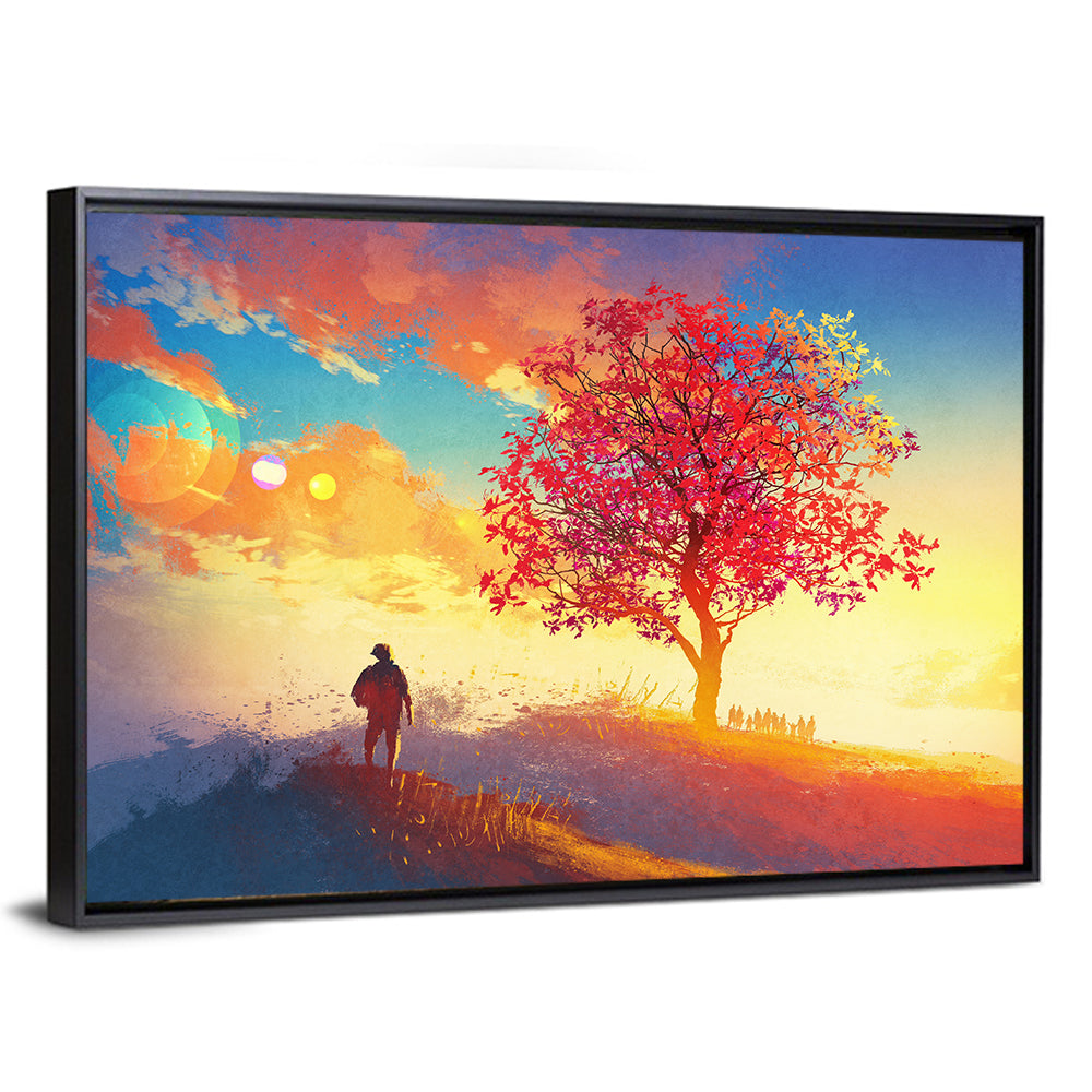 Autumn Tree with Silhouettes Wall Art