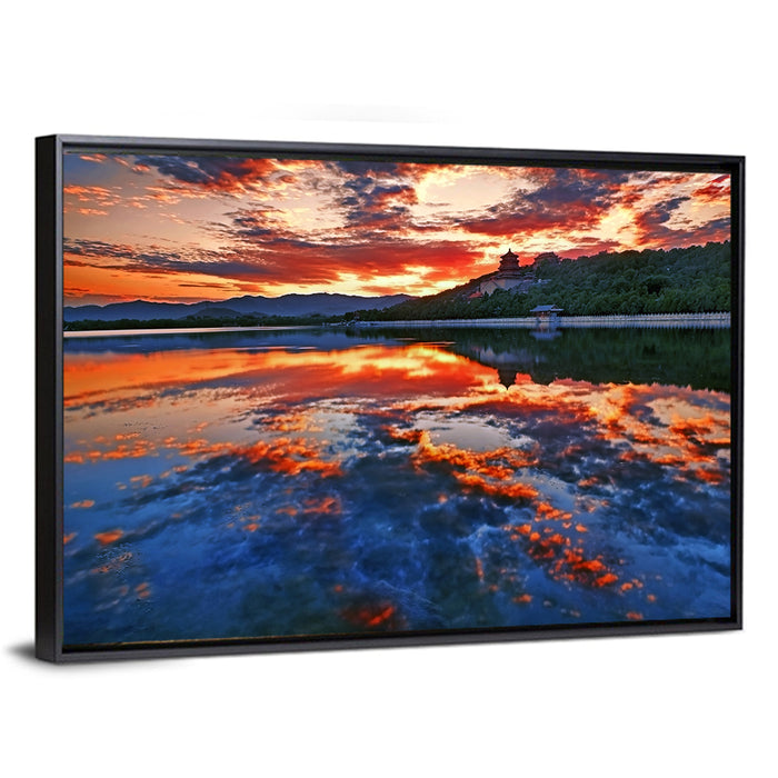 Kunming Lake Sunset, Summer Palace Wall Art as a framed canvas