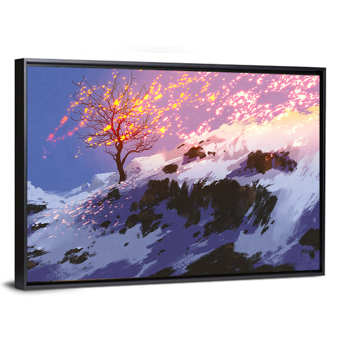 Falling Leaves in Winter Wall Art as a framed canvas