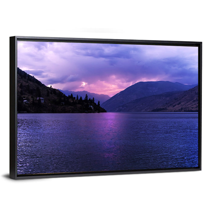 Lake Chelan Violet Sunset Wall Art as a framed canvas