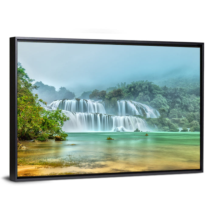 Ban Gioc Waterfalls Misty Morning Wall Art as a framed canvas