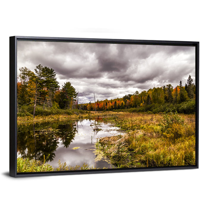 Michigan Autumn Marsh Wall Art as a framed canvas