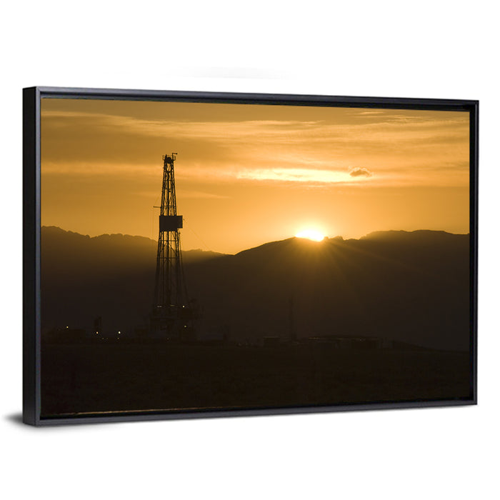Sunrise Over Drilling Rig Wall Art as a framed canvas