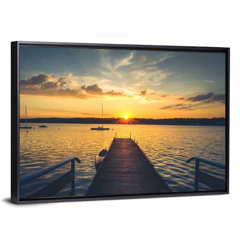 Sunset Pier with Sailboat Wall Art