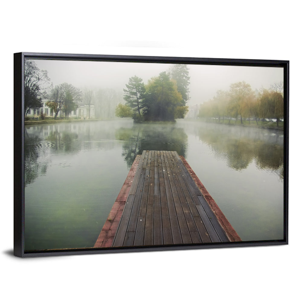 Wooden Pier on Foggy Lake Wall Art