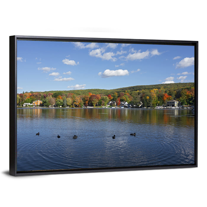 Greenwood Lake Autumn Landscape Wall Art as a framed canvas