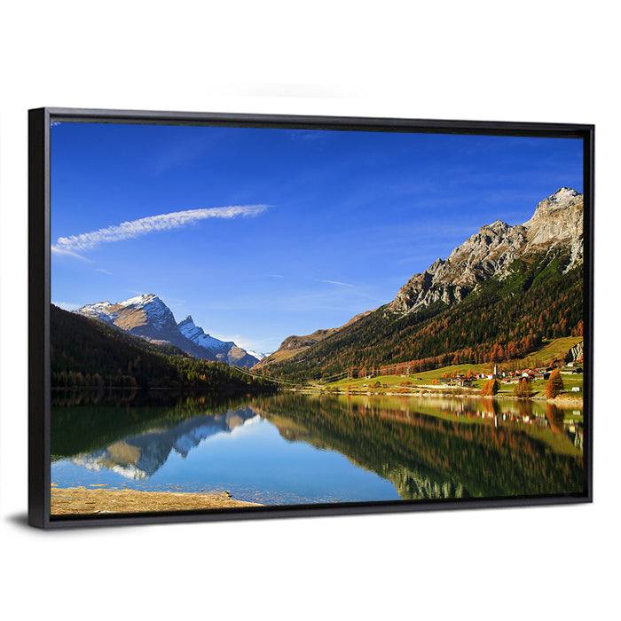 Lake Sils Morning Reflection Wall Art as a framed canvas