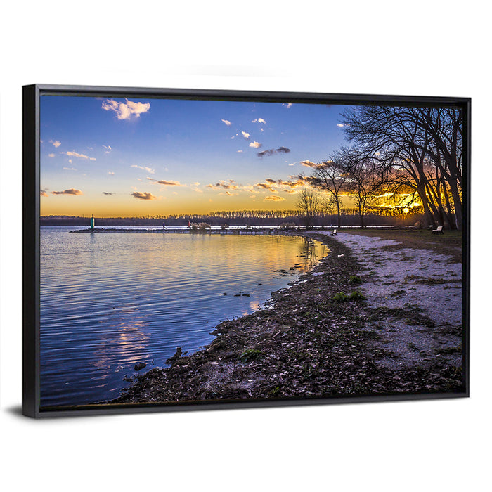 Onondaga Lake Sunset Wall Art as a framed canvas