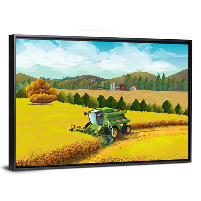Harvest Season Farm Landscape Wall Art as a framed canvas