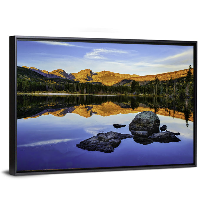 Sprague Lake Sunrise Reflection Wall Art as a framed canvas