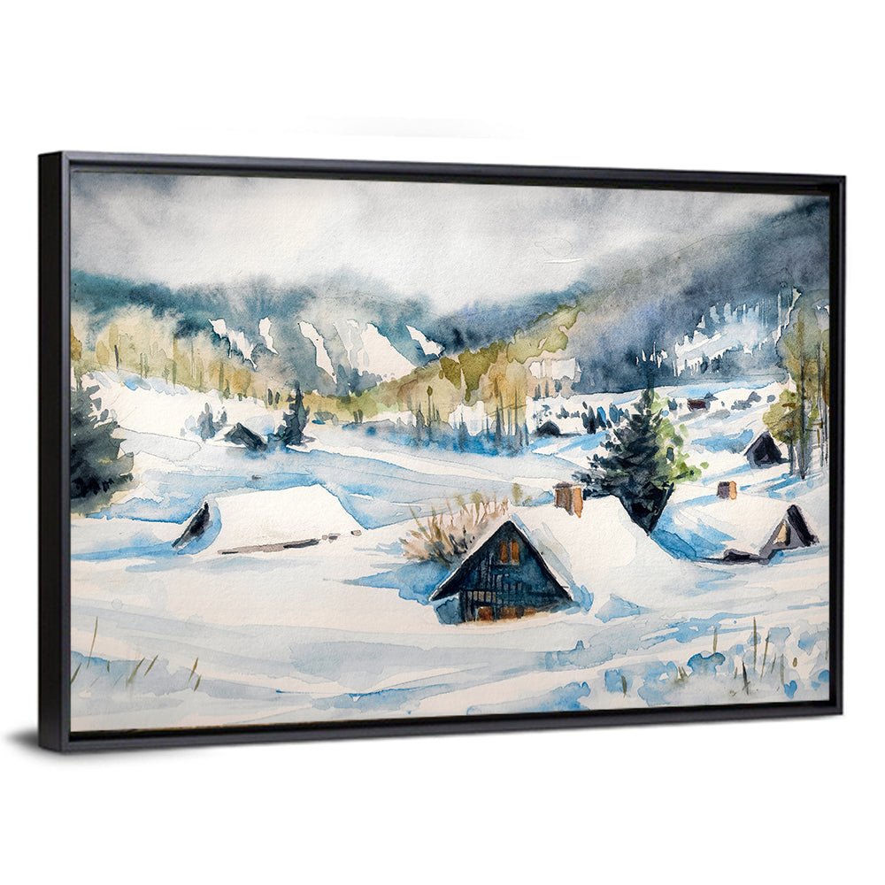 Snowy Mountain Village Wall Art