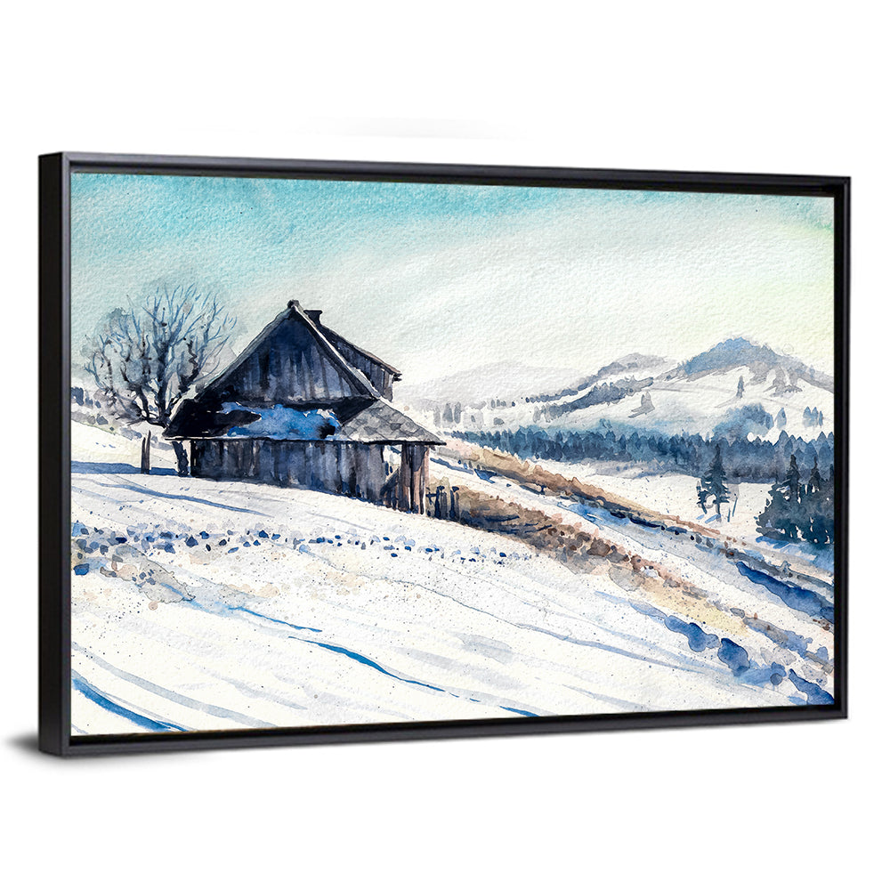 Snowy Mountain Cabin Wall Art