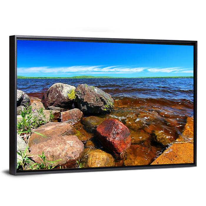 Lake Gogebic Rocky Shoreline Wall Art as a framed canvas