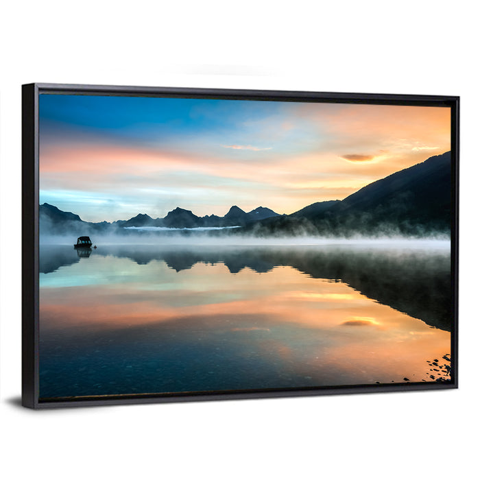 Lake Mcdonald Dawn Mist Wall Art as a framed canvas