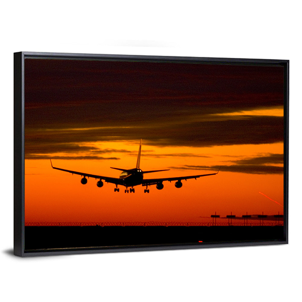 Plane Landing at Sunset Wall Art