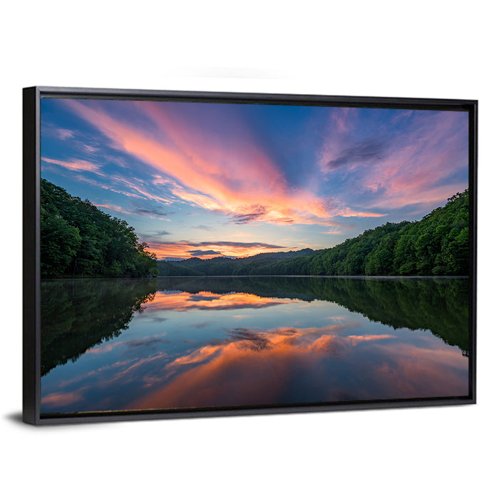 Appalachian Lake Sunset Wall Art as a framed canvas