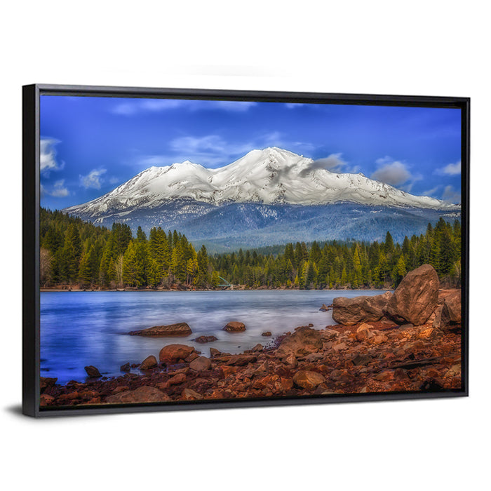 Mount Shasta Over Lake Siskiyou Wall Art as a framed canvas
