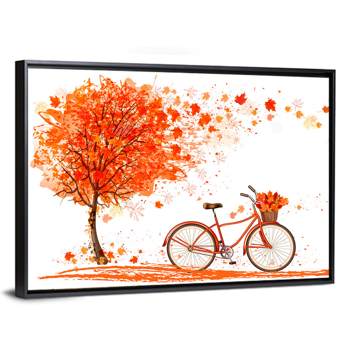 Autumn Bicycle Illustration Wall Art as a framed canvas