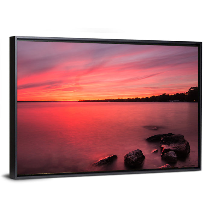 Lake Simcoe Sunset Wall Art as a framed canvas