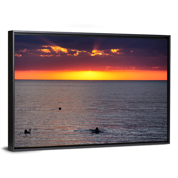 Balkhash Sunset Silhouettes Wall Art as a framed canvas
